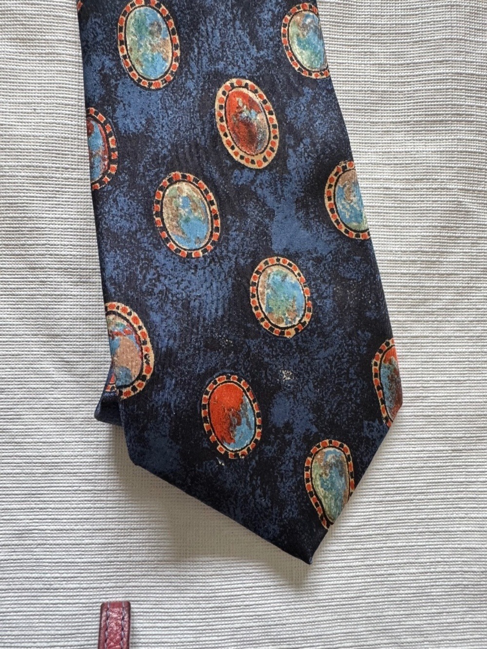 Frame Denim Navy Tie with Orange and Light Blue Medallions